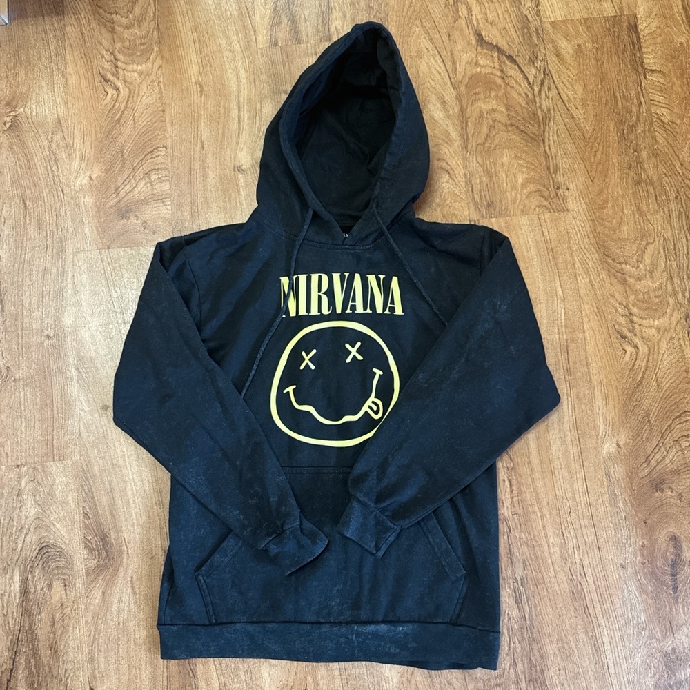 Nirvana Black Pullover Hoodie with Yellow Logo. Small